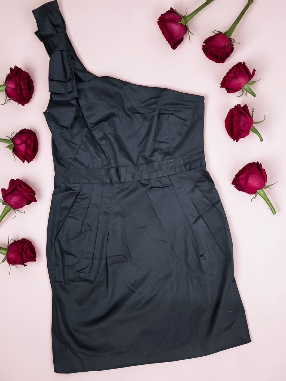 French Connection Black One-Shoulder Ruffle Dress